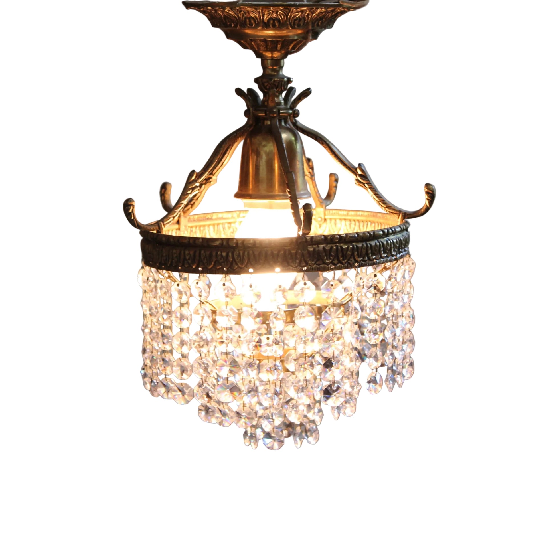 Vintage Brass and Crystal Pendant Light.