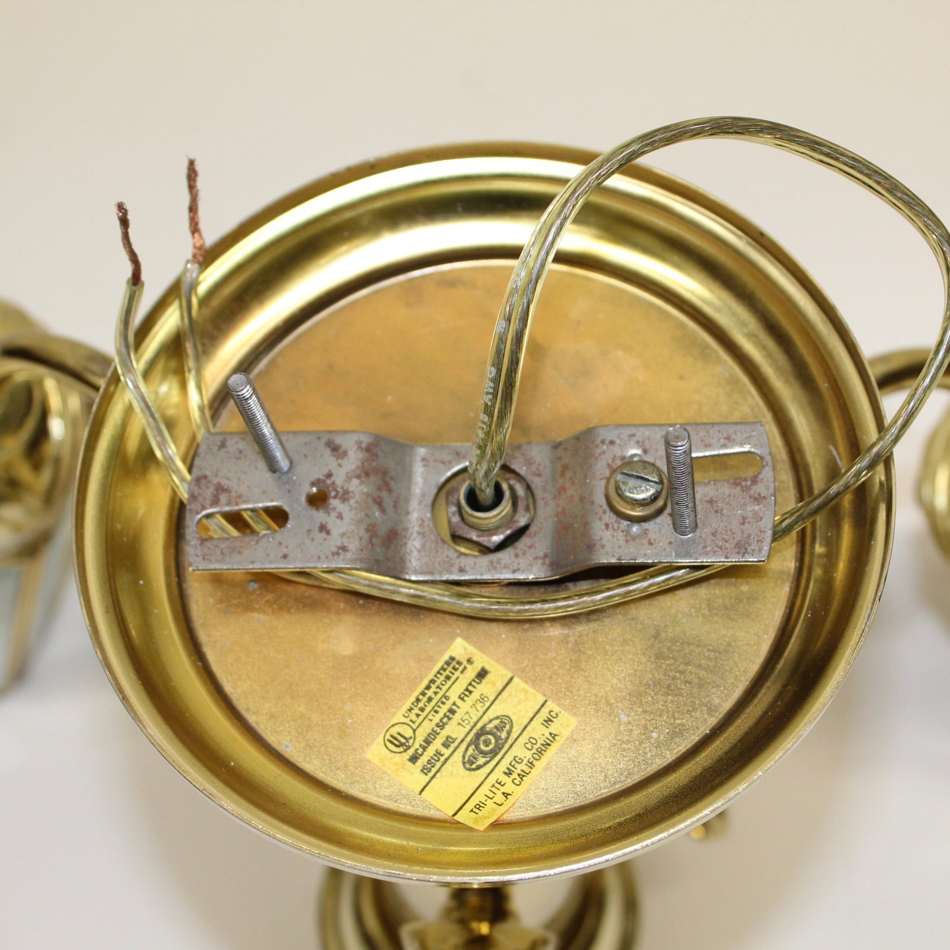 Vintage Adjustble 3 Arm Brass Plated Beveled Glass Chandelier