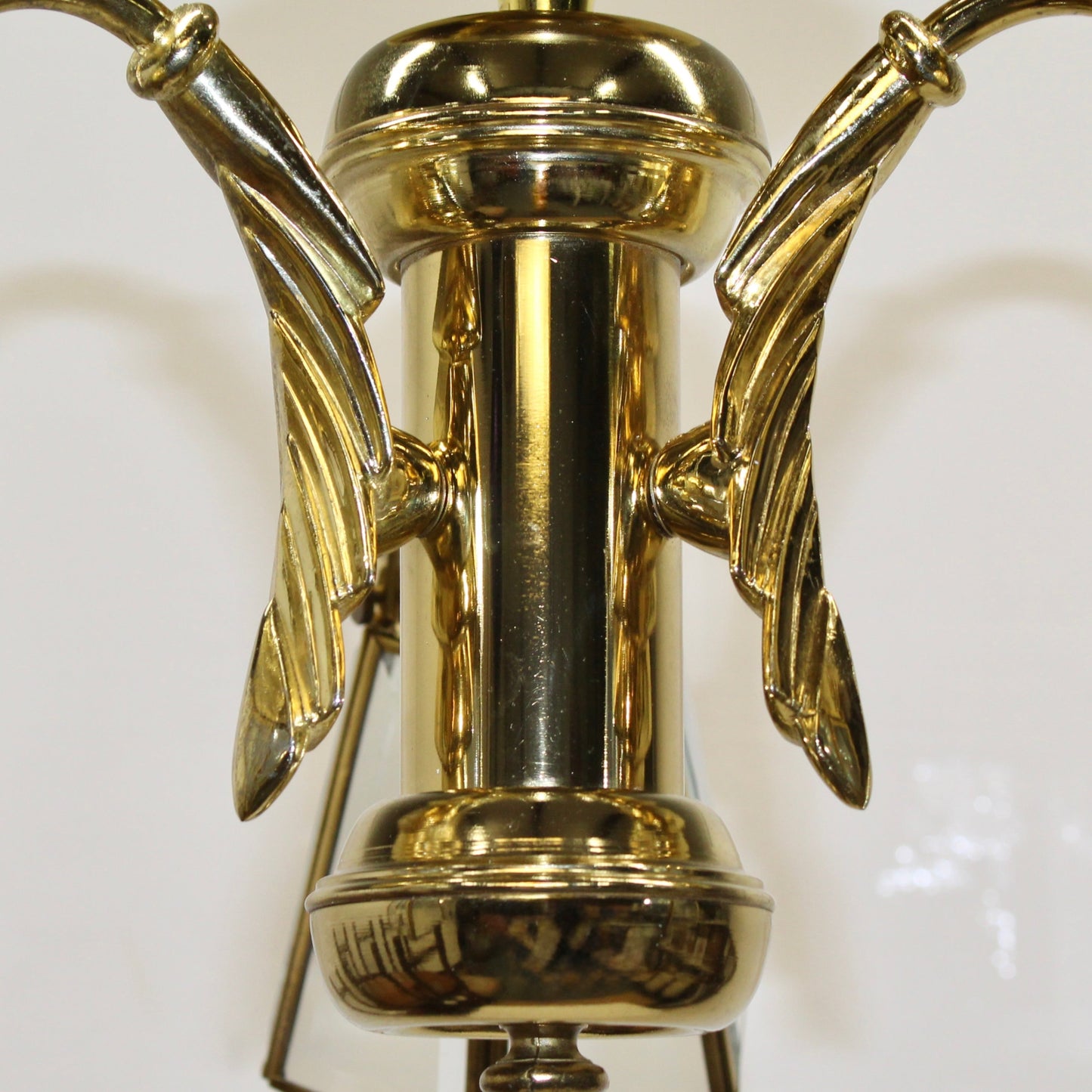 Vintage Adjustble 3 Arm Brass Plated Beveled Glass Chandelier