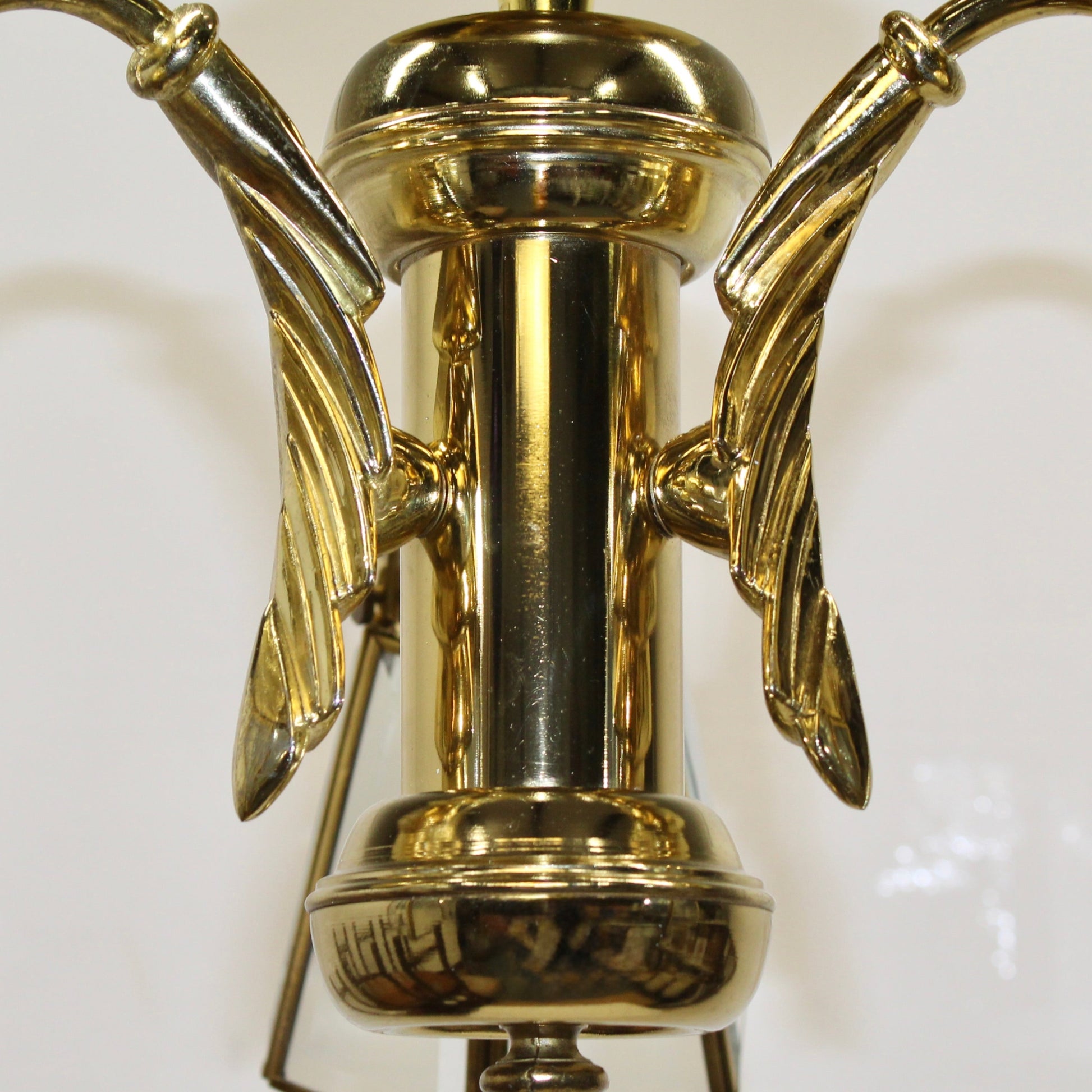 Vintage Adjustble 3 Arm Brass Plated Beveled Glass Chandelier