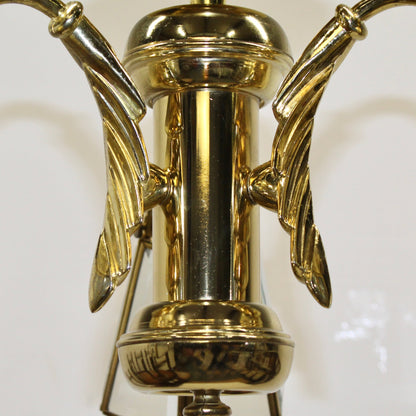 Vintage Adjustble 3 Arm Brass Plated Beveled Glass Chandelier