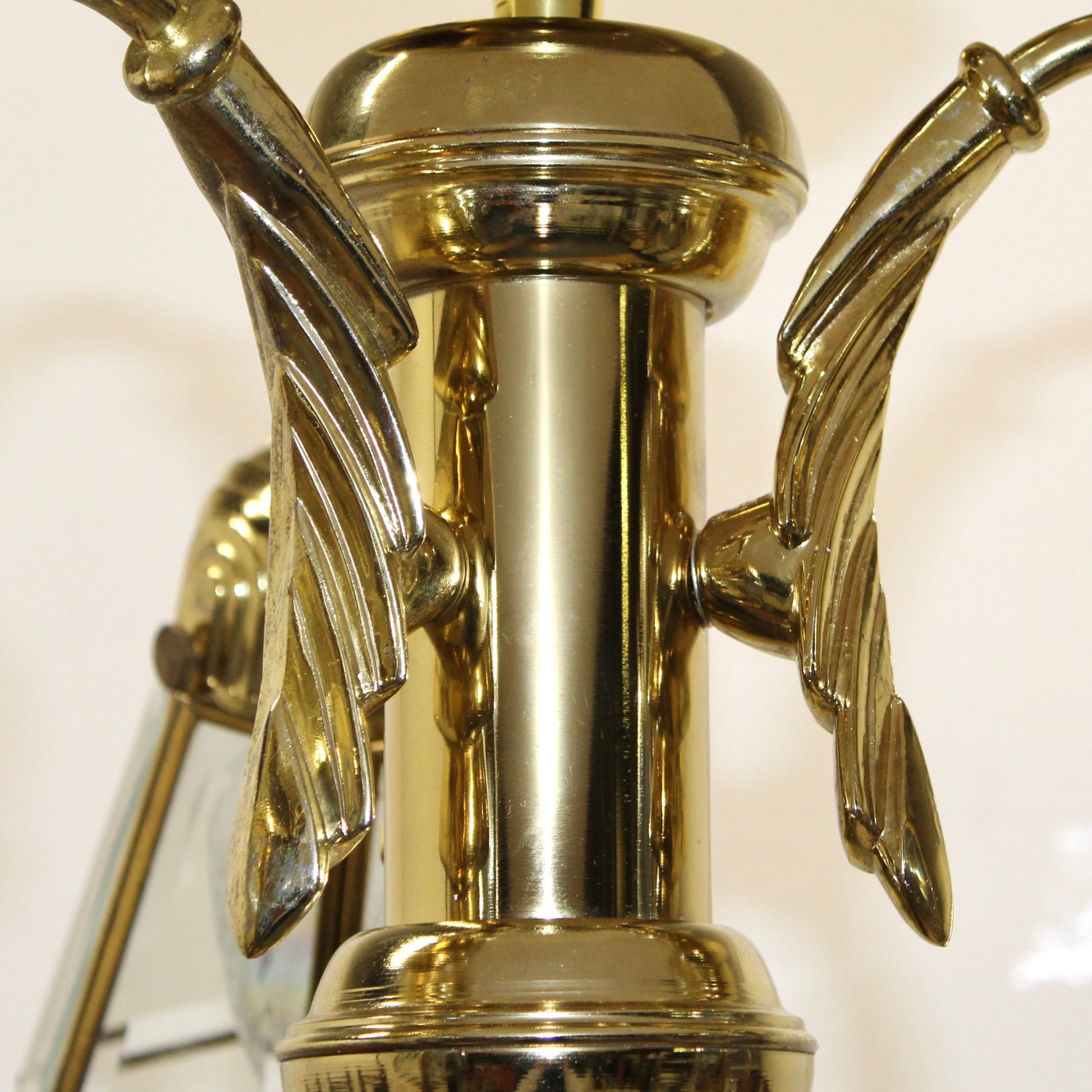 Vintage Adjustble 3 Arm Brass Plated Beveled Glass Chandelier