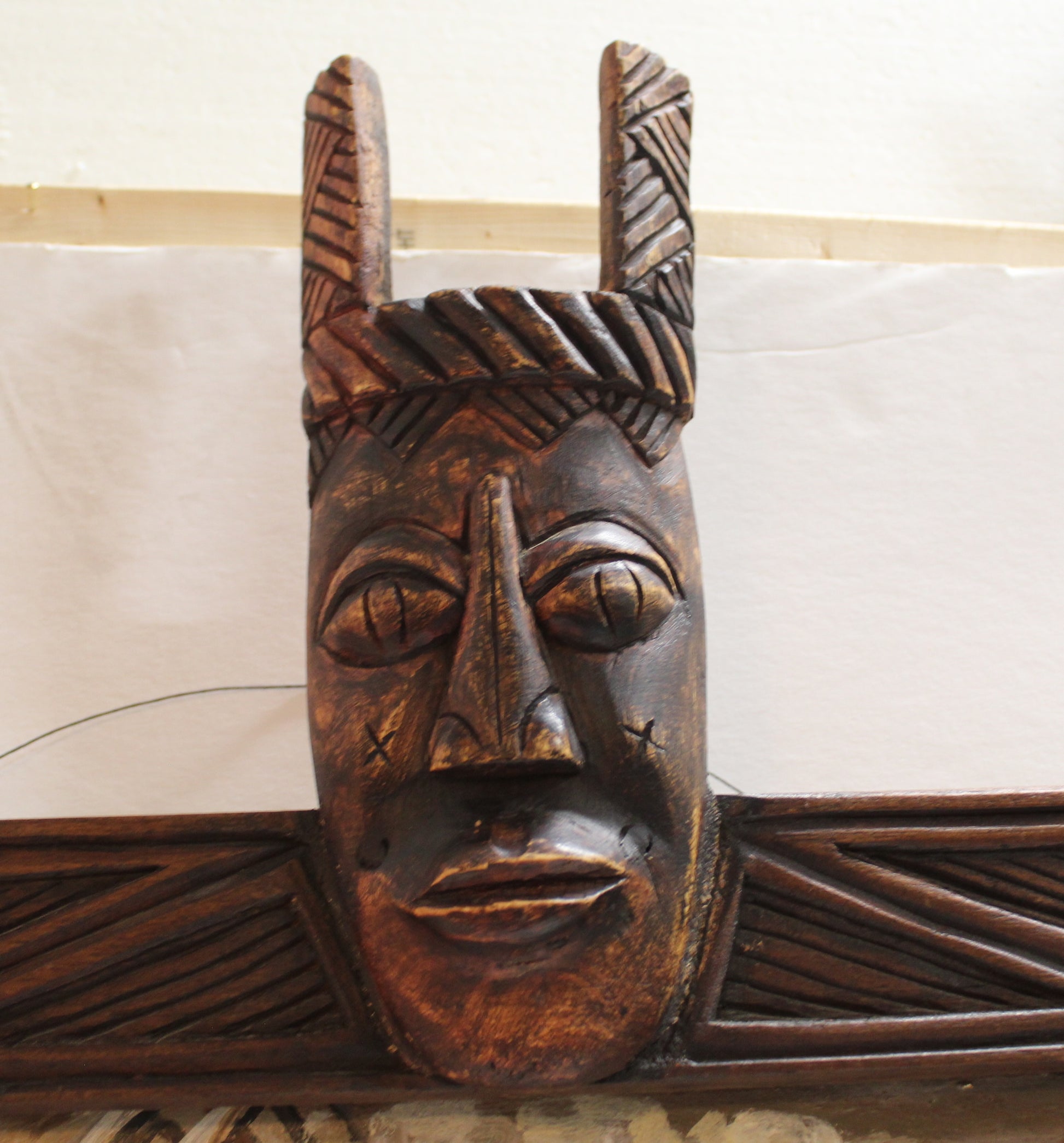 African Tribal Painitng with Caved Wood Frame