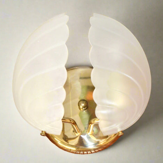 Vintage Frosted Glass Clam Shell Brass Sconce