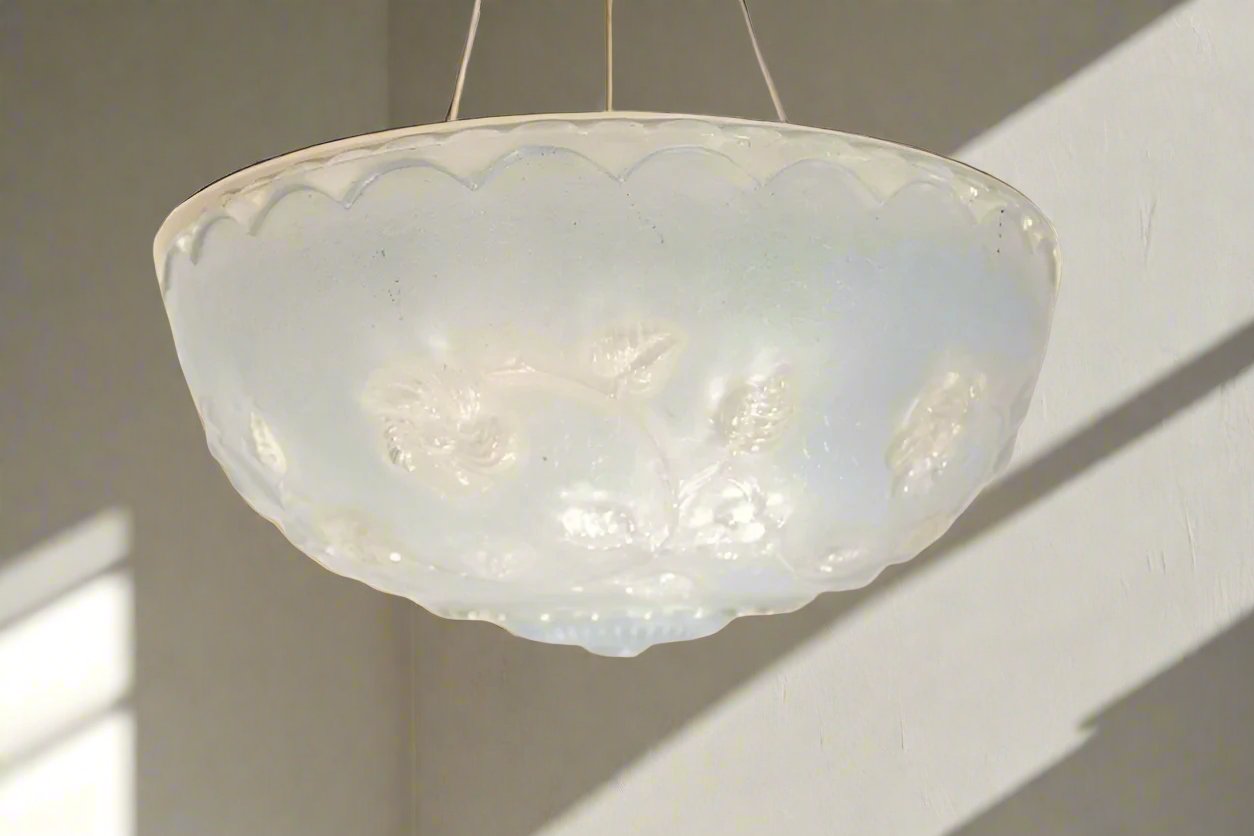 Art Nouveau Blue Glass 3-Chain Pendant Shade