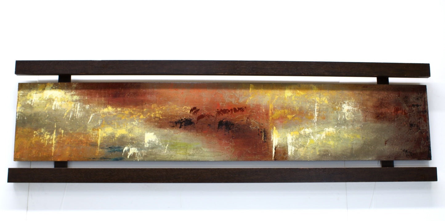 Abstract Wall Art with wood accent on top and bottom to frame it