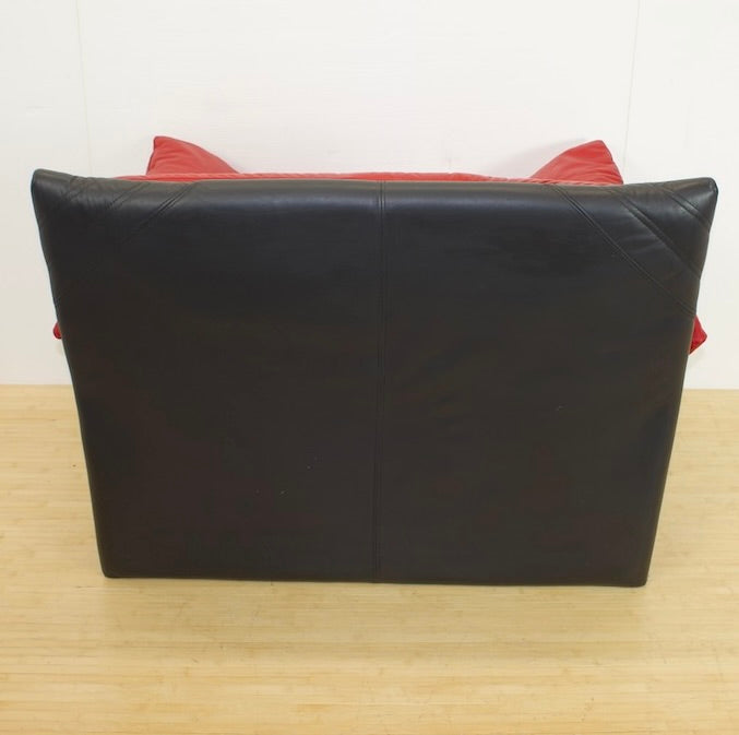 Back of Oversized Red and Black Italian Leather Chair