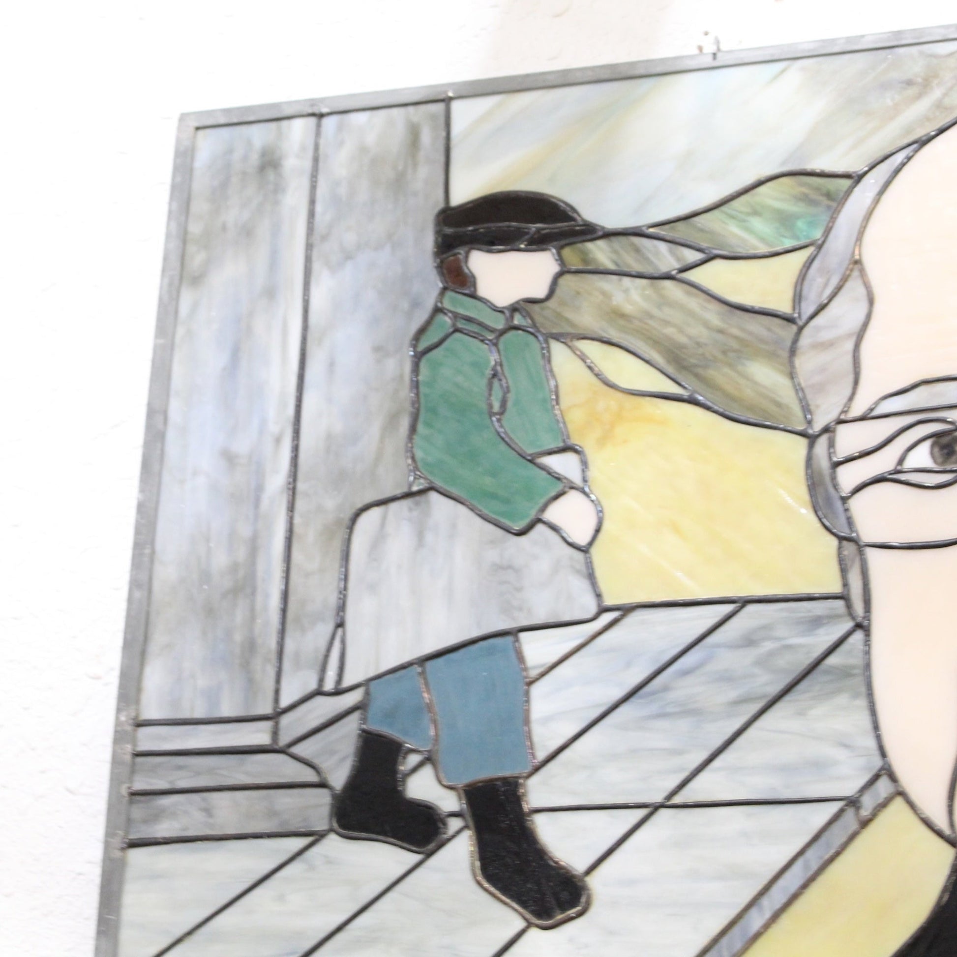 Vintage Handcrafted Stained Glass Portrait Panel