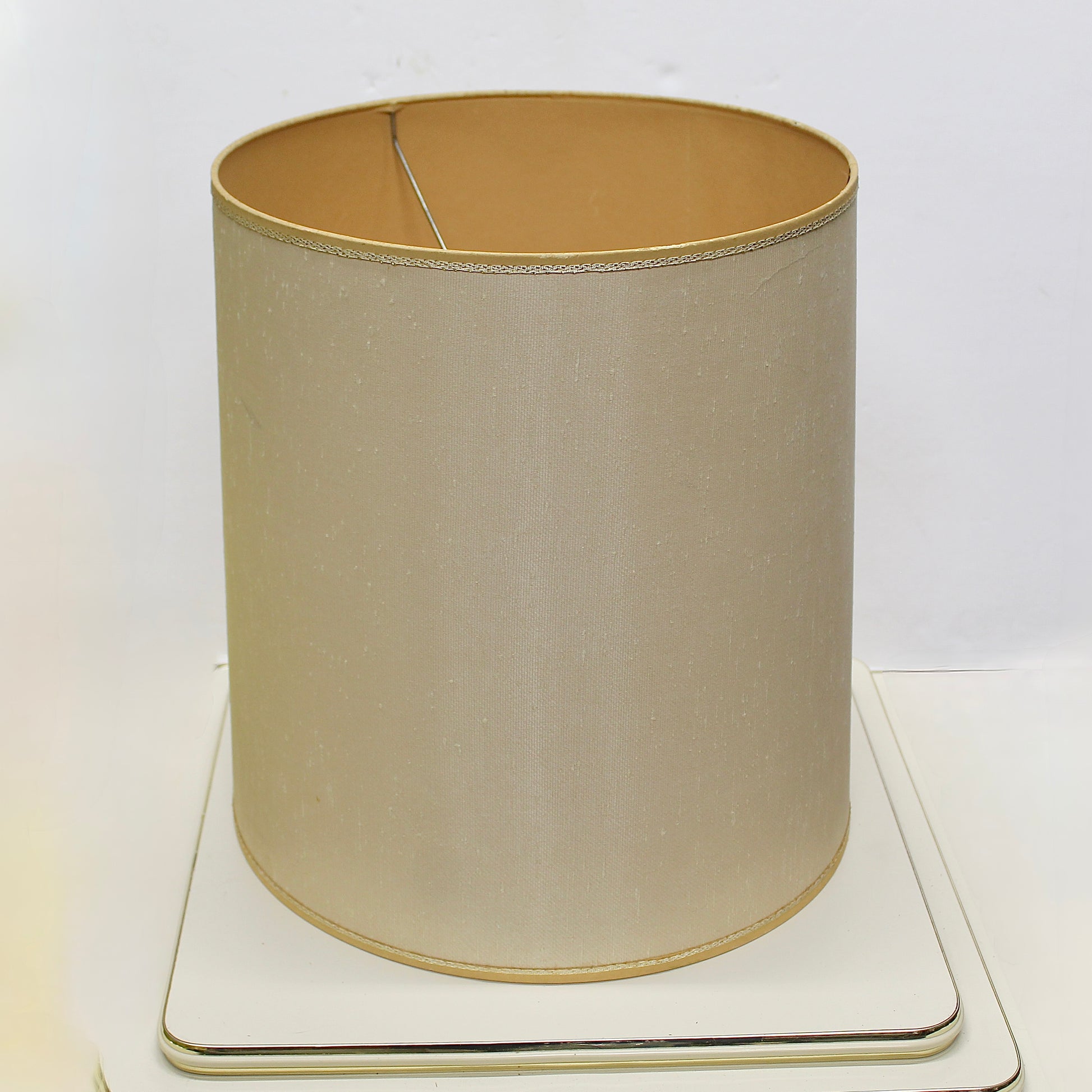 Vintage Tall Cylinder Drum Lamp Shade – 15" Tall – Gold Speckled Trim