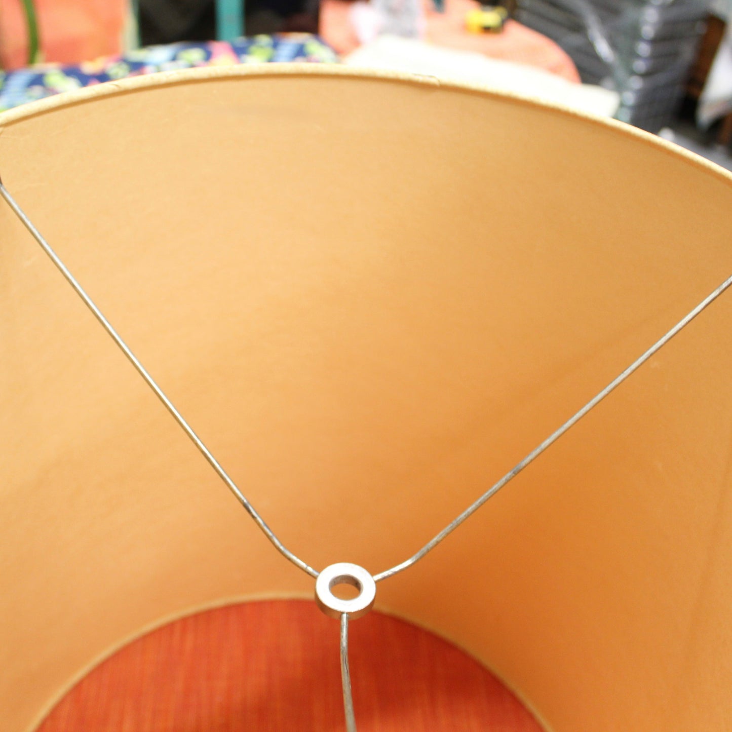 Vintage Tall Cylinder Drum Lamp Shade – 15" Tall – Gold Speckled Trim