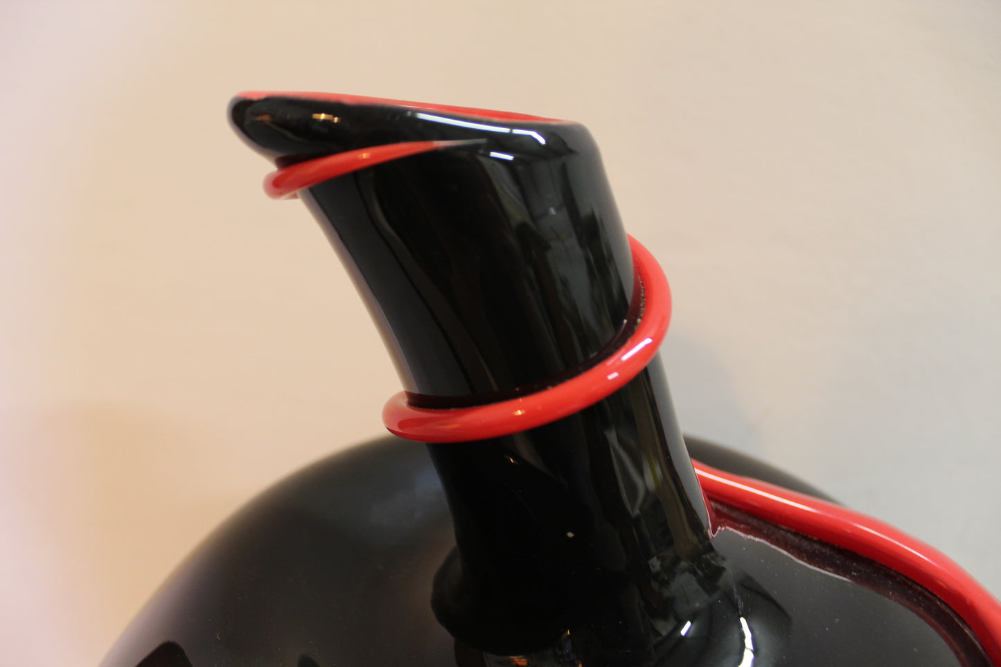 Large 1980s Black and Red Glass Apple Vase