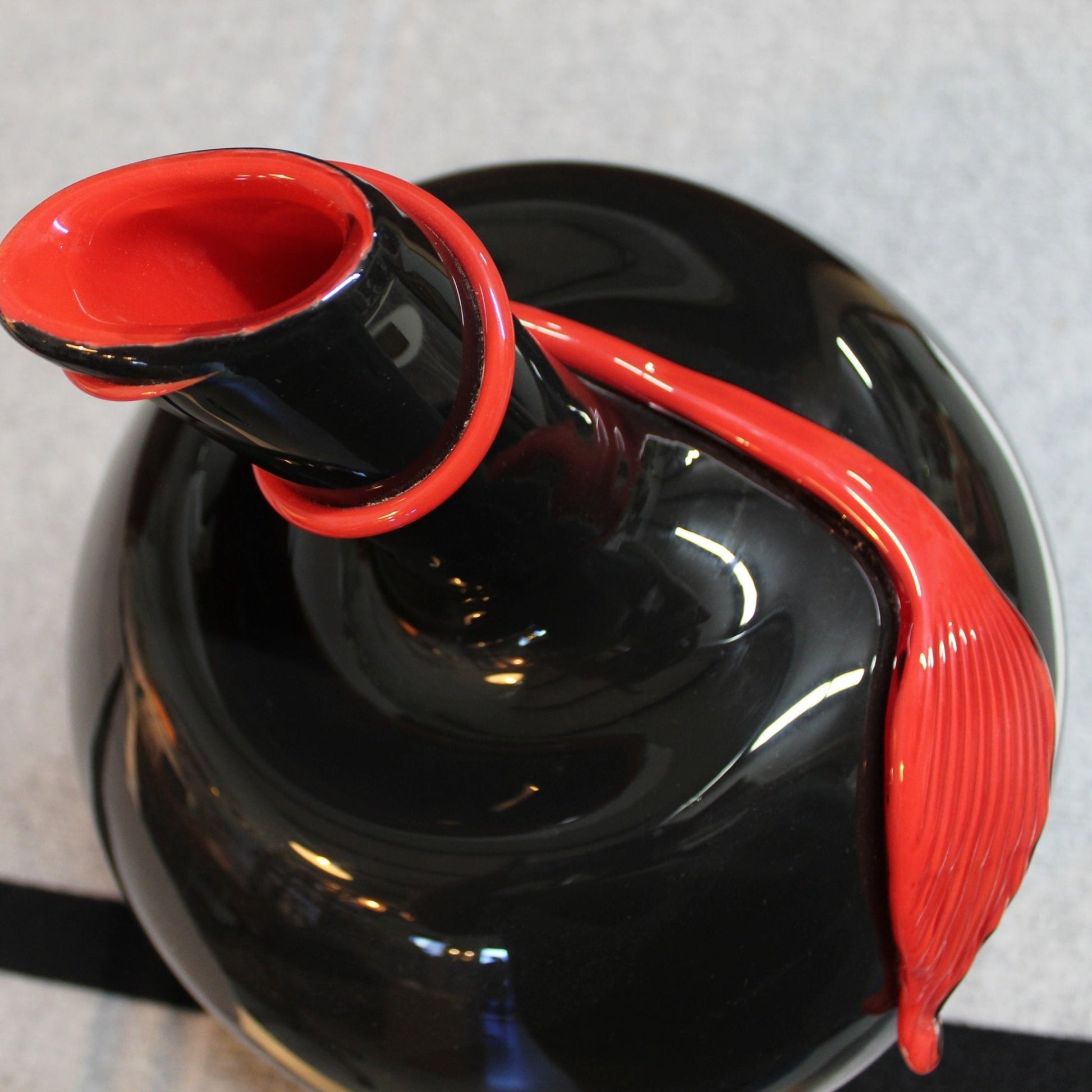 Black and Red Glass Apple Vase