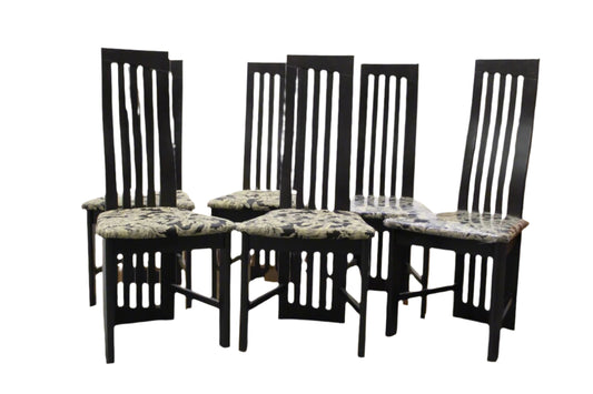 Dor-Val High Slat Back Black Lacquer Dining Chairs