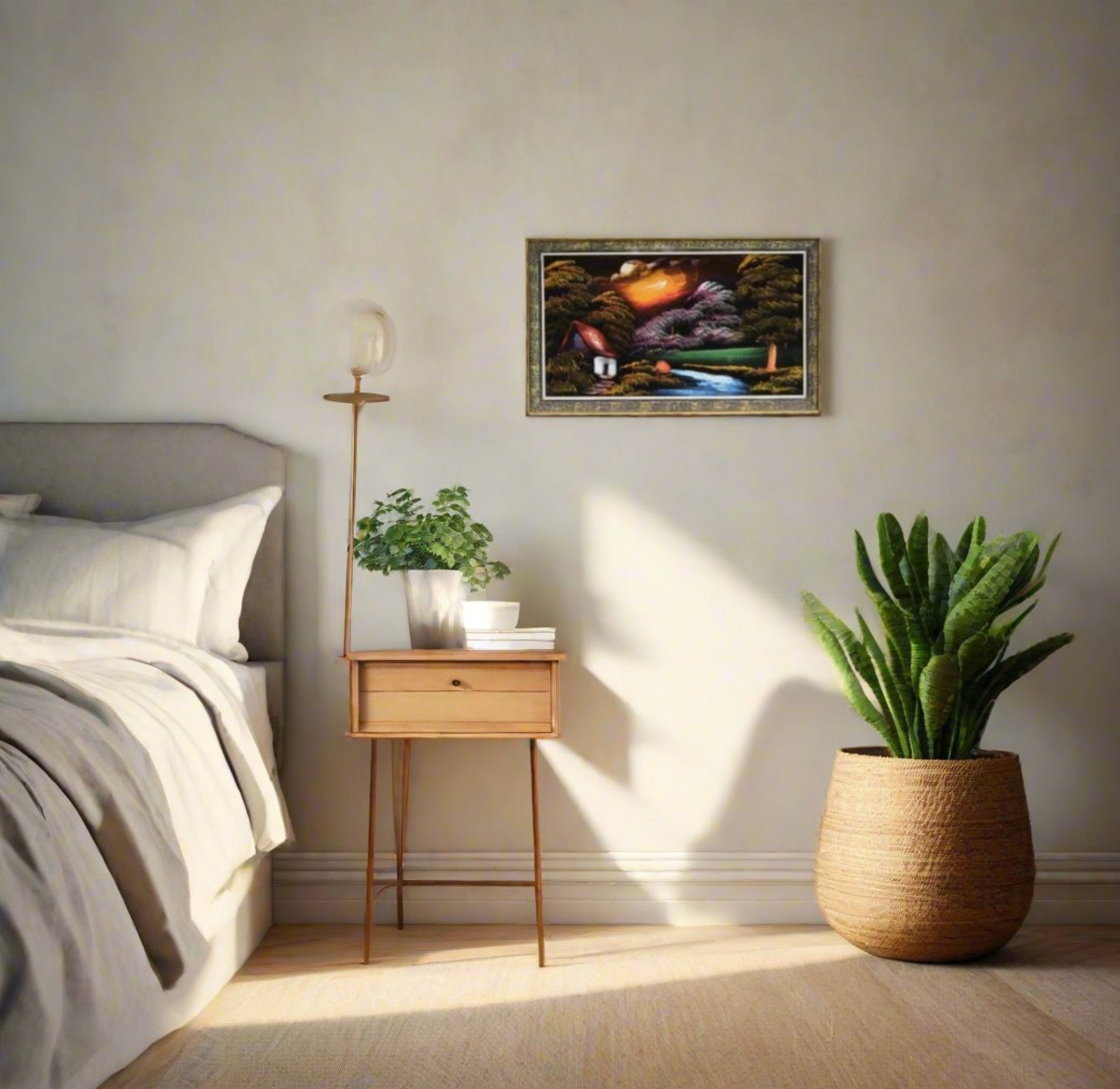 100% Hand-Painted Landscape On Black Velvet