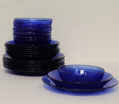 23 Pc. Blue Glass Sunflower Design | Forte Crisa Mexico