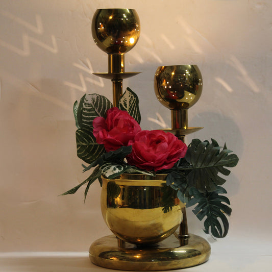 Brass Planter Double Globe Lamp