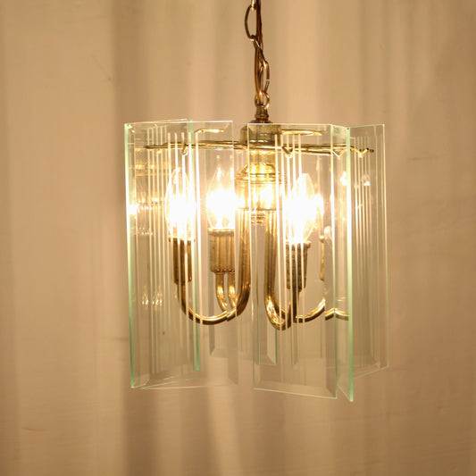 Vintage Brass Frame Beveled Glass Pendant Light