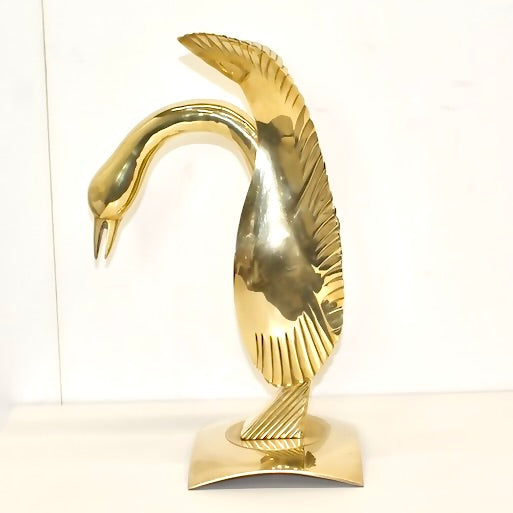Hollywood Regency Dolby Cashier Style Brass Swan, side view.