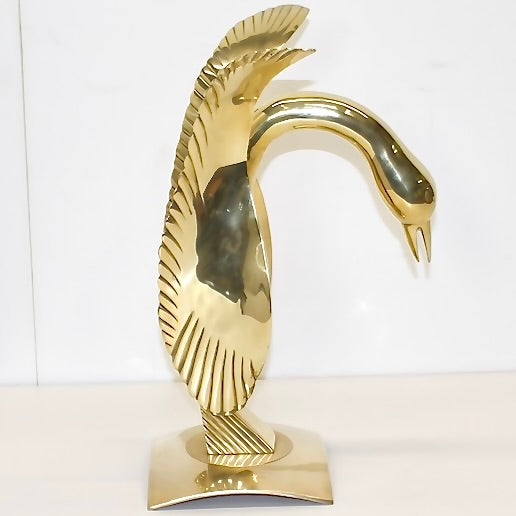 Hollywood Regency Dolby Cashier Style Brass Swan, side view.