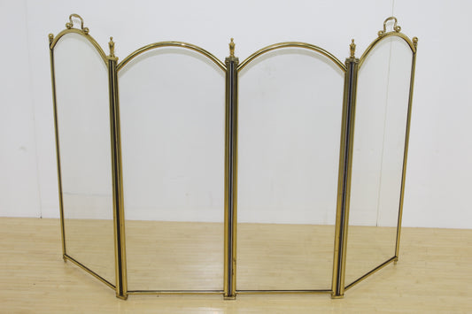 4 Panel Brass and Glass Fireplace Screen