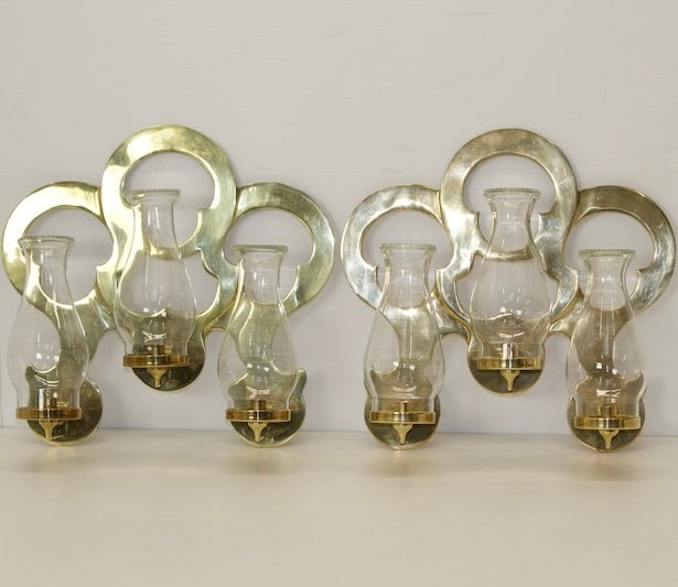 Vintage Brass Candlelabra Sconces w/ Clear Glass Globes