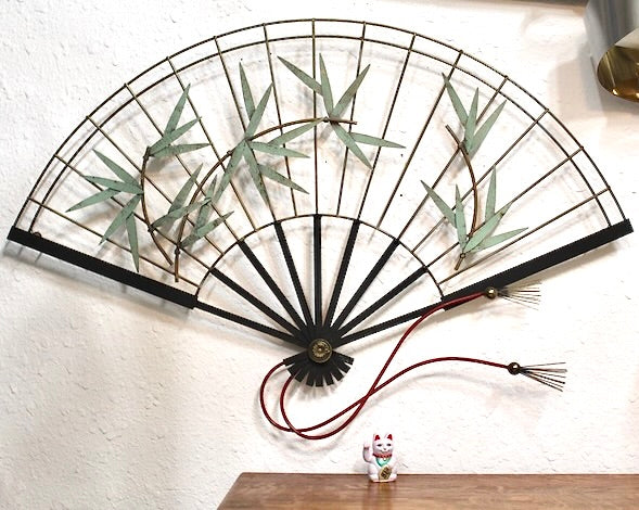 Large metal Asain Fan with bamboo shoots Wall Decor.