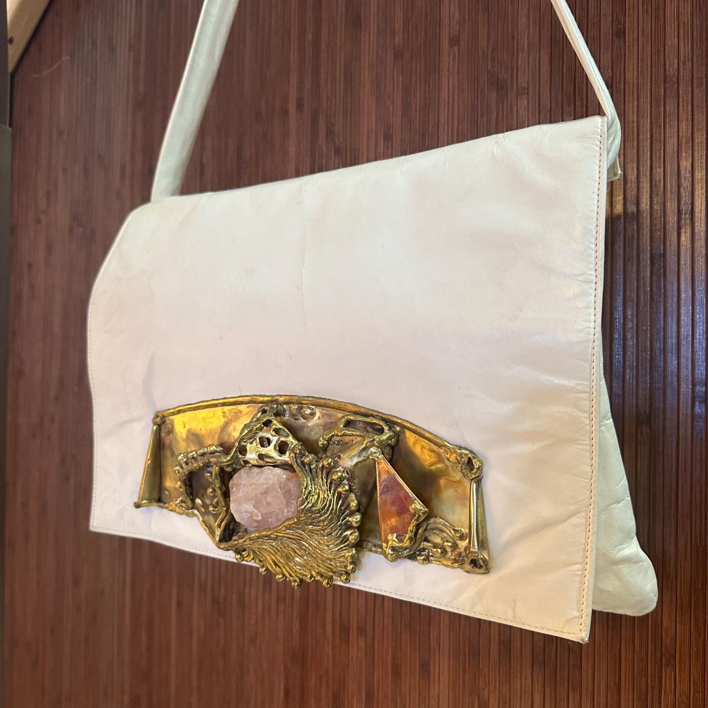 1970's Amethyst Quartz White Leather Purse | COPA Collection from OffCenterModern