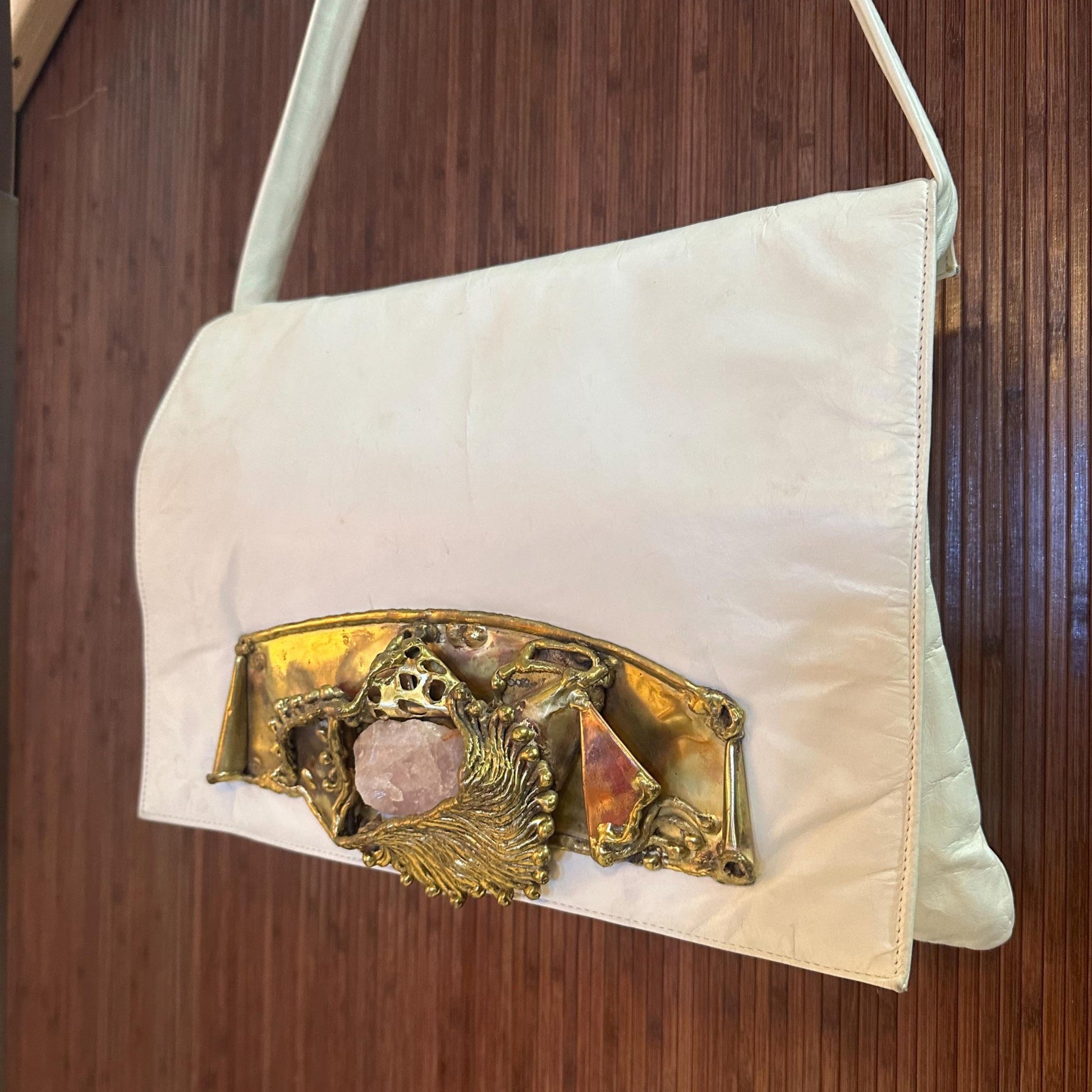 1970's Amethyst Quartz White Leather Purse | COPA Collection from OffCenterModern