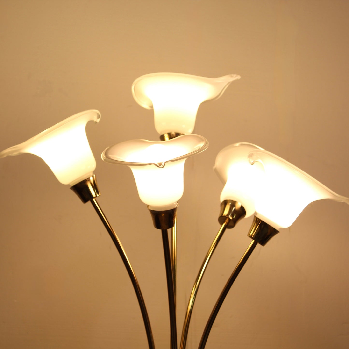 Vintage Brass Floor Lamp w/ Glass Calla Lily Shades