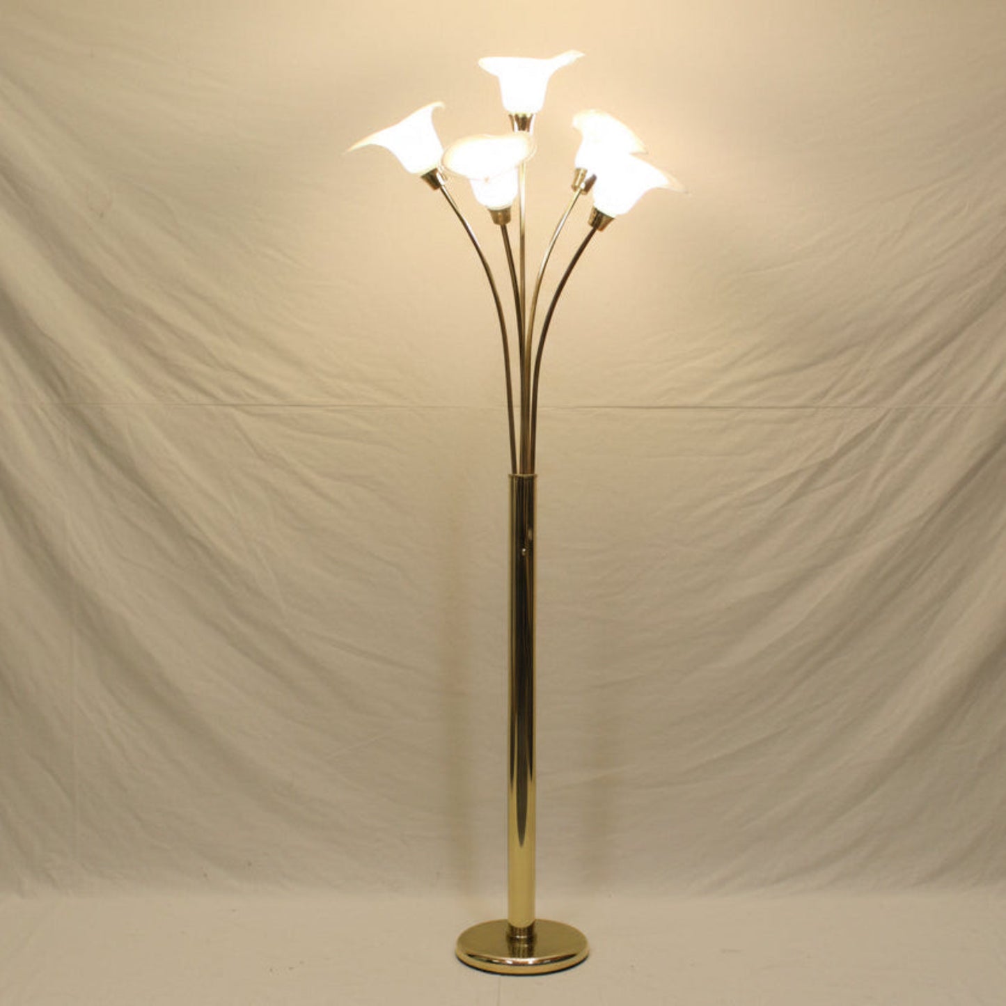 Vintage Brass Floor Lamp w/ Glass Calla Lily Shades