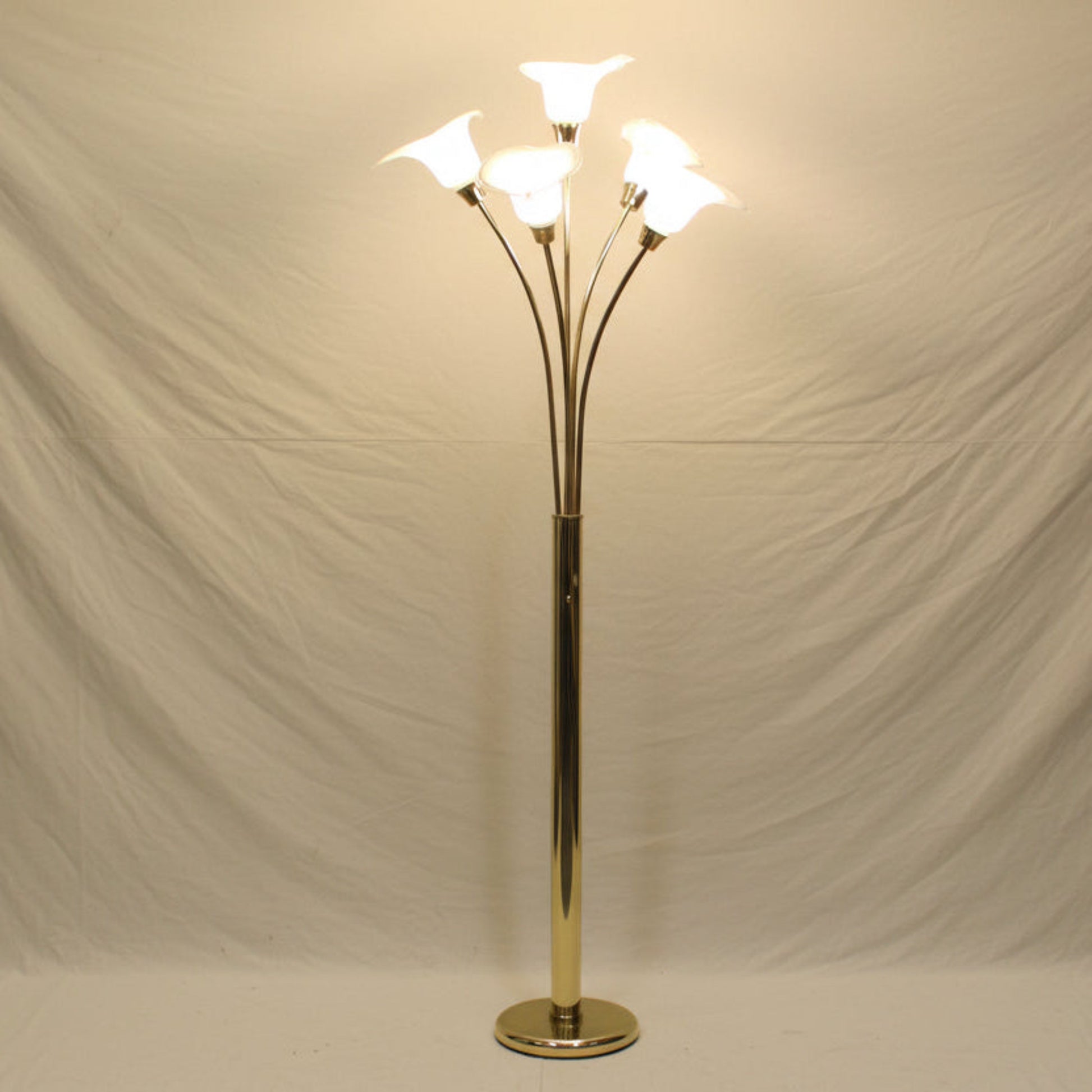 Vintage Brass Floor Lamp w/ Glass Calla Lily Shades
