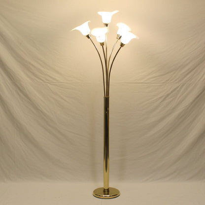 Vintage Brass Floor Lamp w/ Glass Calla Lily Shades
