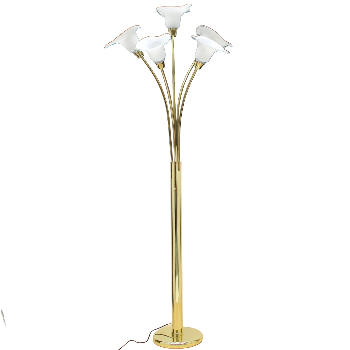 Vintage Brass Floor Lamp w/ Glass Calla Lily Shades