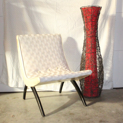 Vintage Woven Rattan & Wire Floor Lamp