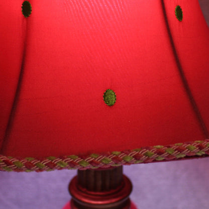 Chic 2005 Pink Glass Boudoir Table Lamp with Matching Polka Dot Shade. Lamp Shade close-up of Pint polk dot shade. 