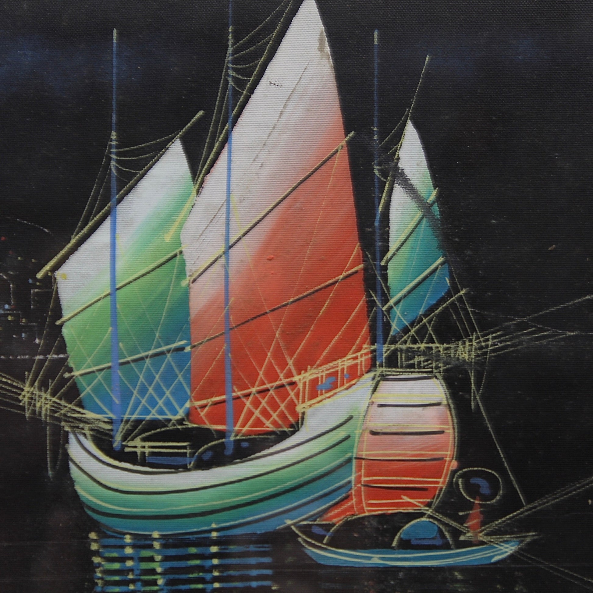 Framed Oriental Cityscape Painting on Silk