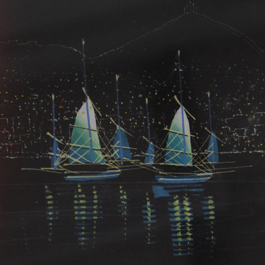 Framed Oriental Cityscape Painting on Silk
