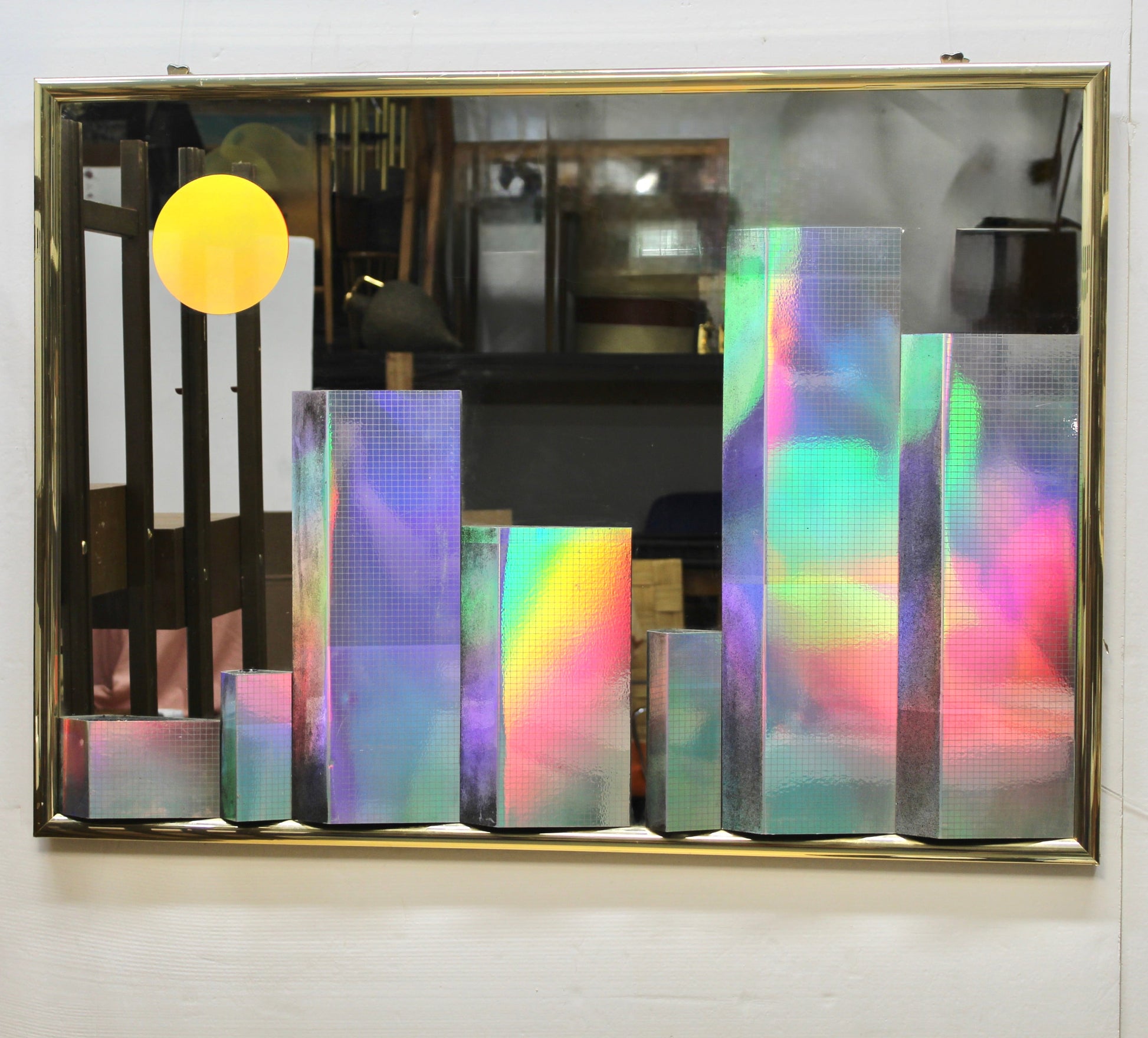 Vintage 3D Holographic Prism Cityscape Mirror