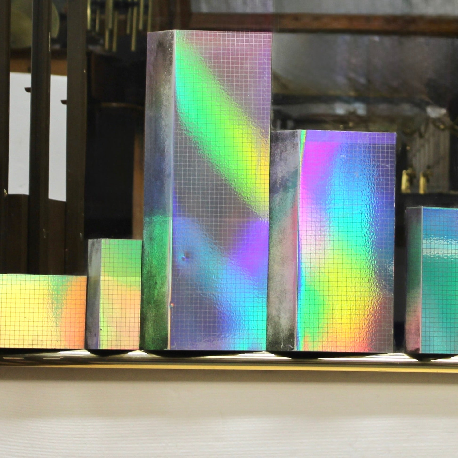 Vintage 3D Holographic Prism Cityscape Mirror