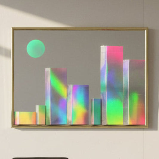 Vintage 3D Holographic Prism Cityscape Mirror