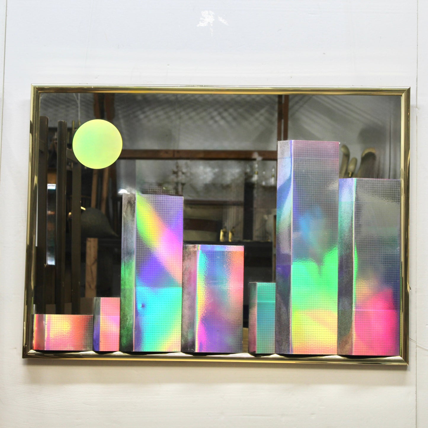 Vintage 3D Holographic Prism Cityscape Mirror