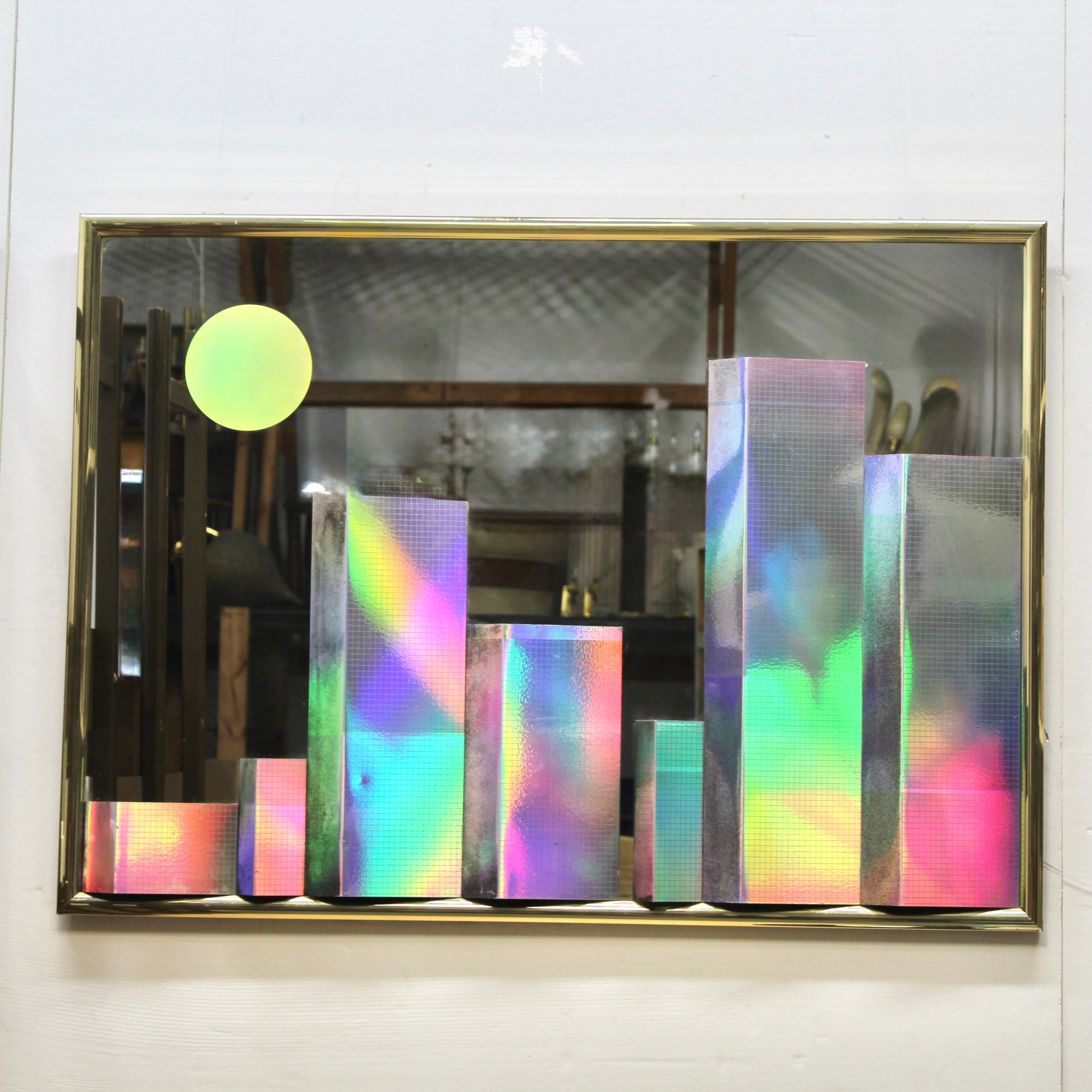 Vintage 3D Holographic Prism Cityscape Mirror