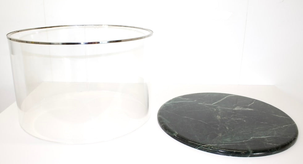 MCM Round Green Marble & Lucite Side Table