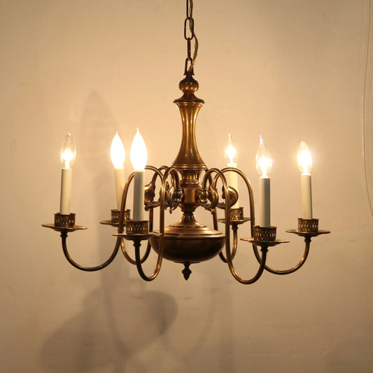 Colonial Style 6 Light Brass Chandelier