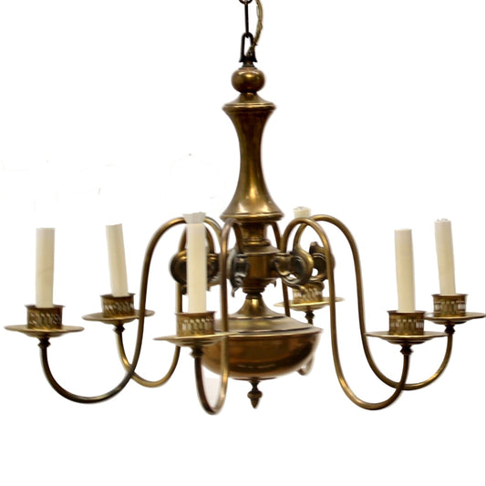 Colonial Style 6 Light Brass Chandelier