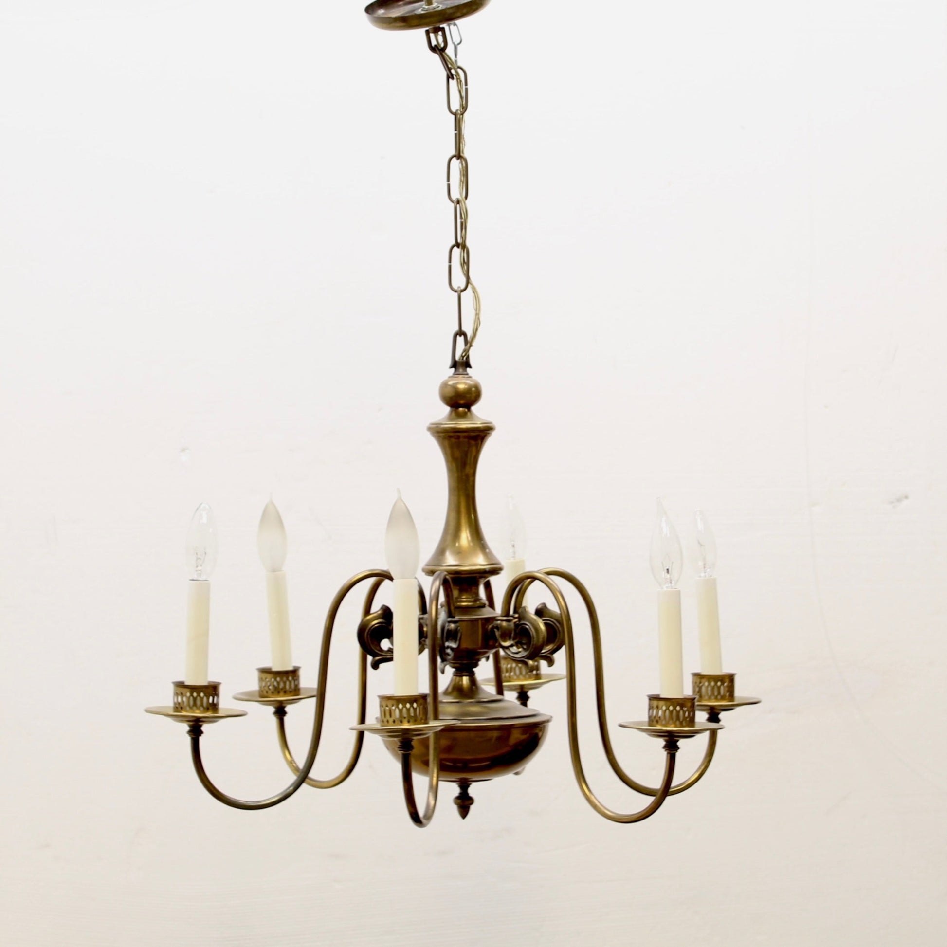 Colonial Style 6 Light Brass Chandelier