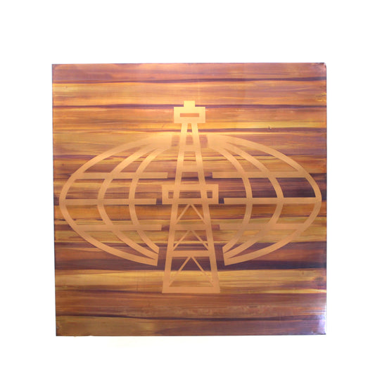 Large Vintage Copper Wall Art of Oil Rig and Globe