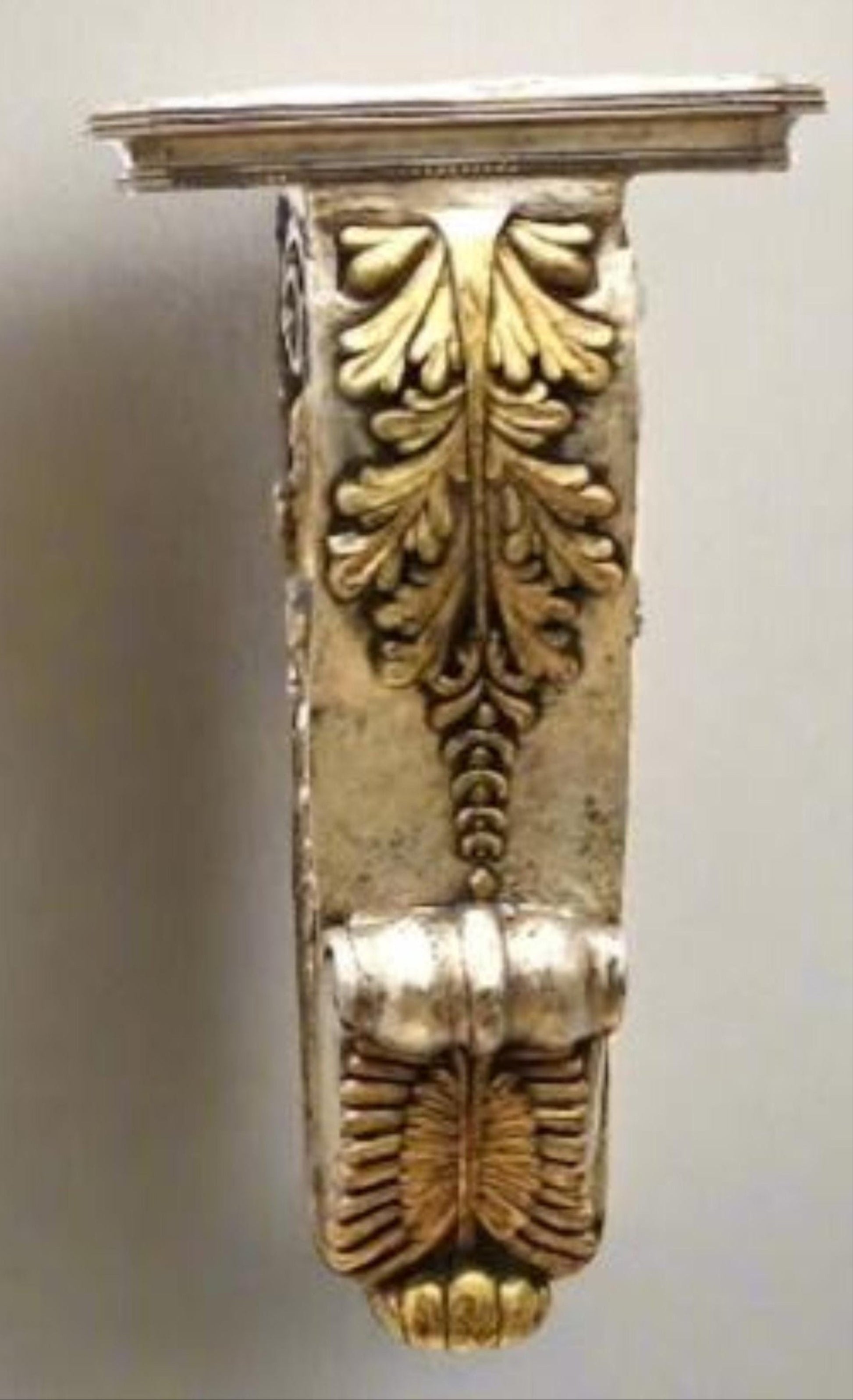 Pair Large Ornate Acanthus Gold Corbel Wall Shelves - OffCenterModern