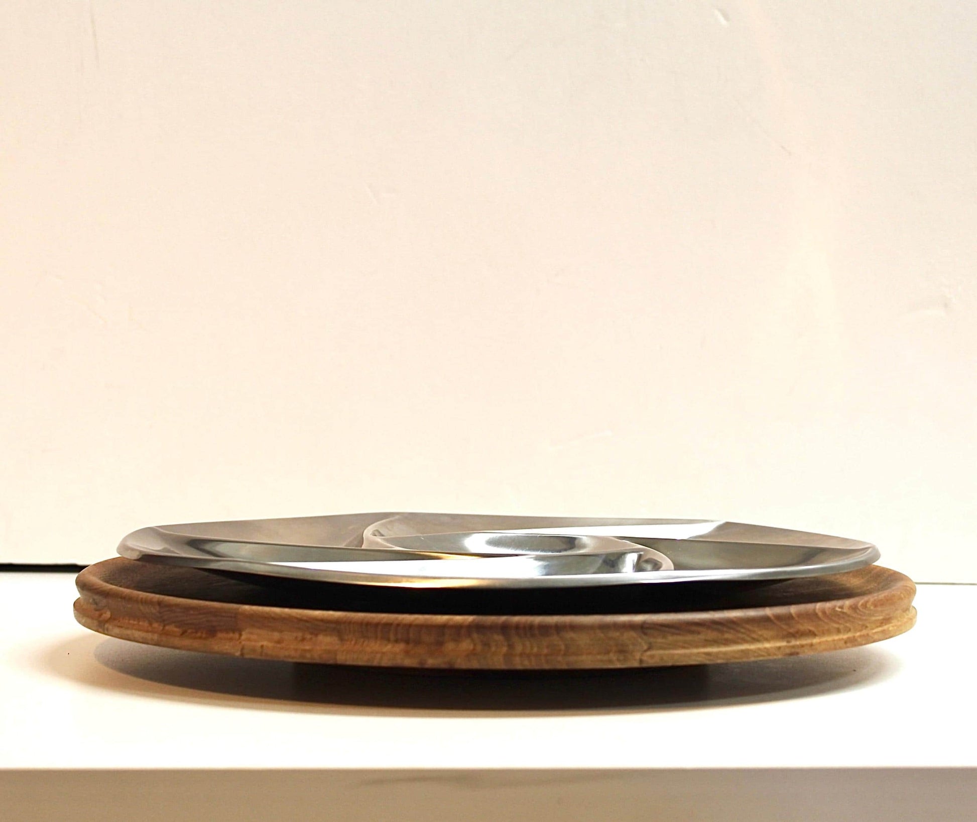 Contemporary Stainless Steel Serving Platter & Dansk Lazy Susan Set