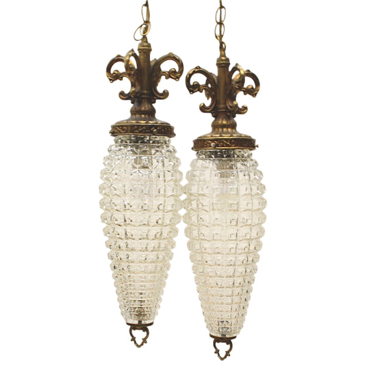 1960s Dual Pineapple Cut Regency Style Swag Lamps